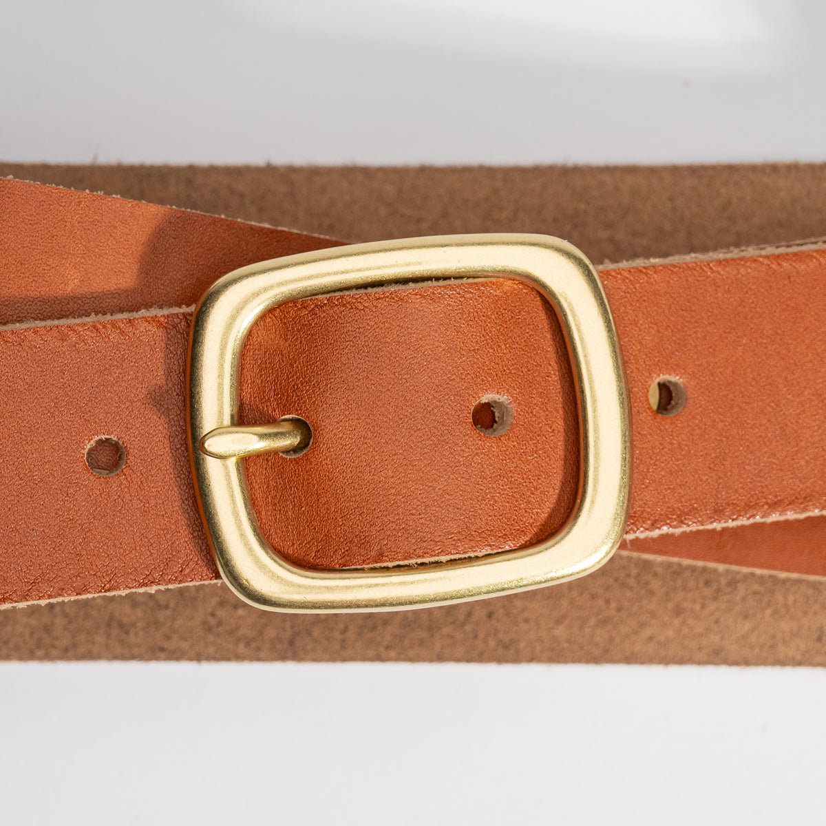 9393 Women’s Tan Leather Belt 1.25 Inch- Adjustable Strap With Buckle Buy Girls Brown Belt With Brass Buckle | Capo Pelle main image 2
