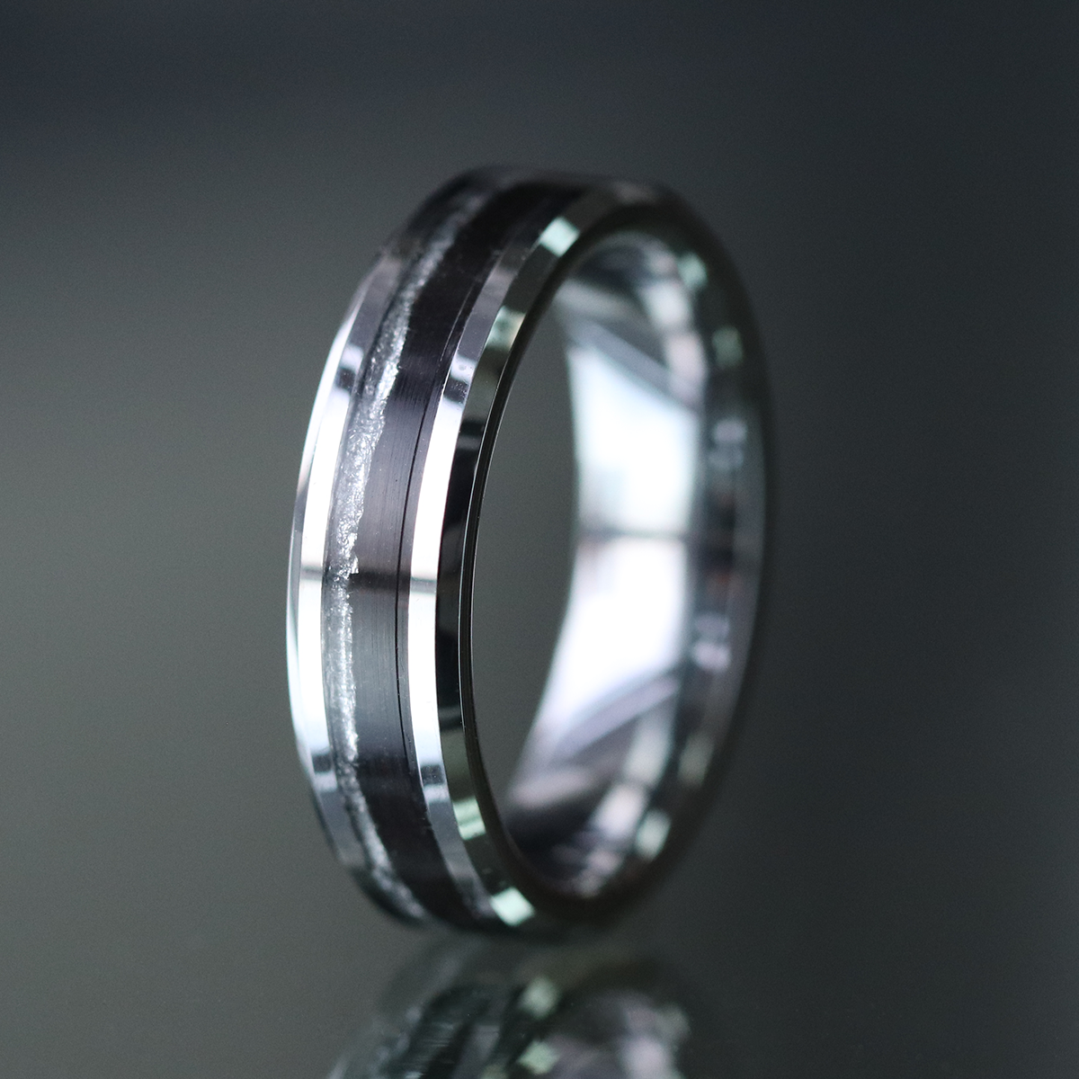 Fumed Oak and Silver Inlay Ring